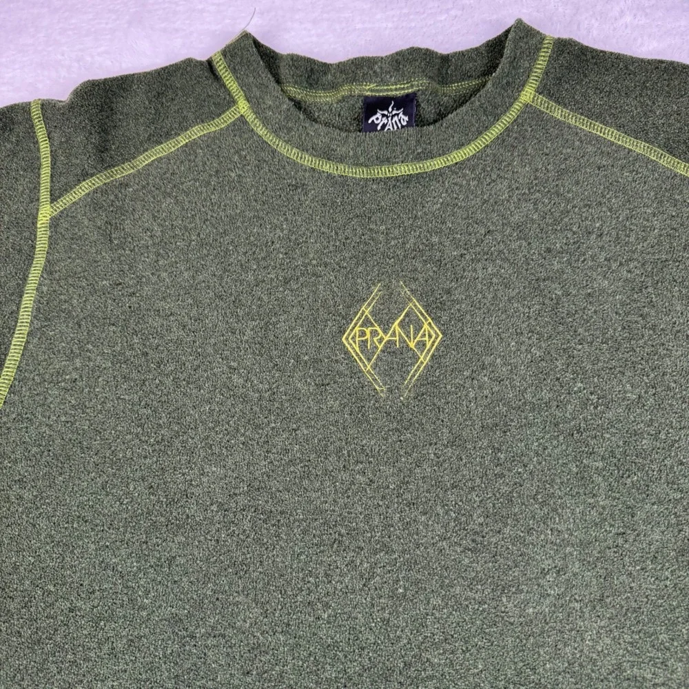 Prana Fleece Pullover Mens Large Green Long Sleeve Embroidered Logo USA Made